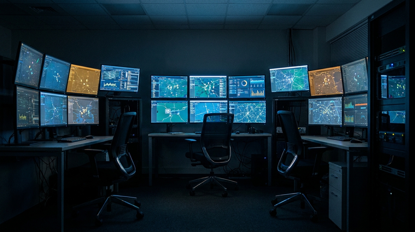 The TrackSphere dispatch console — 14 corridors, one view